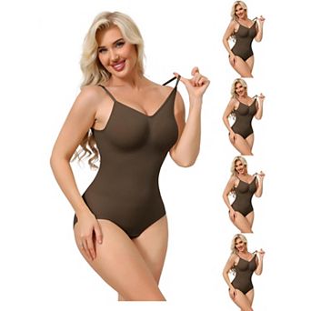5 Packs Bodysuits for Women Tummy Control V Neck Backless Camisole Thong Leotard Adjustable Straps