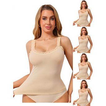 5 Packs Women's Slim-Fit Lace Trim Camisoles Ribbed U Neck Tank Top