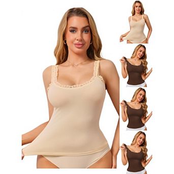 5 Packs Women's Slim-Fit Lace Trim Camisoles Ribbed U Neck Tank Top