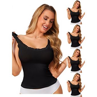 5 Packs Women's Slim-Fit Lace Trim Camisoles Ribbed U Neck Tank Top