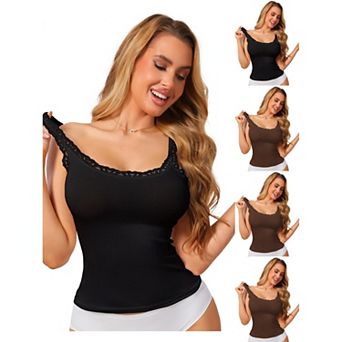 5 Packs Women's Slim-Fit Lace Trim Camisoles Ribbed U Neck Tank Top