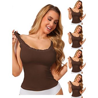 5 Packs Women's Slim-Fit Lace Trim Camisoles Ribbed U Neck Tank Top
