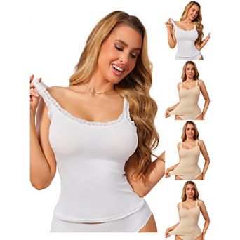 5 Packs Women's Slim-Fit Lace Trim Camisoles Ribbed U Neck Tank Top