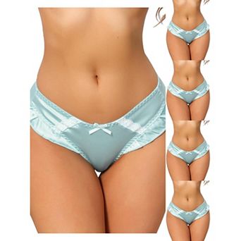 5 Packs Women's Frill Trim Panties Low Rise Cute Ruffle Underwear Satin Silky Smooth Briefs