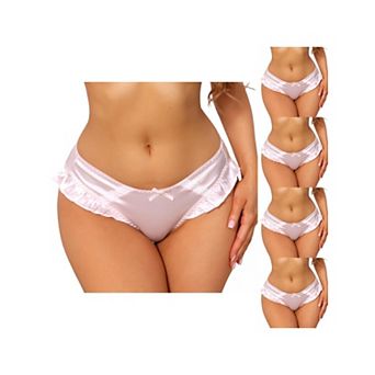 5 Packs Women's Frill Trim Panties Low Rise Cute Ruffle Underwear Satin Silky Smooth Briefs