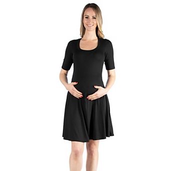 Maternity 24Seven Comfort Apparel Scoop Neck Elbow Sleeve Skater Dress