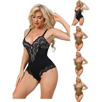 5 Packs Women's Lace Shapewear Bodysuit VNeck Push Up Camisole Shapewear Tummy Control Thong Leotard