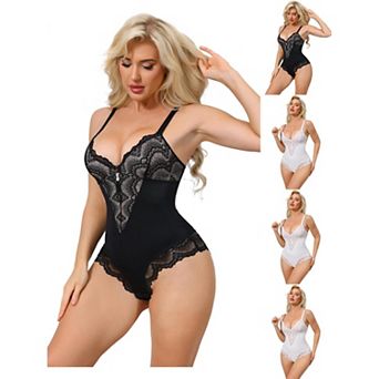 5 Packs Women's Lace Shapewear Bodysuit VNeck Push Up Camisole Shapewear Tummy Control Thong Leotard