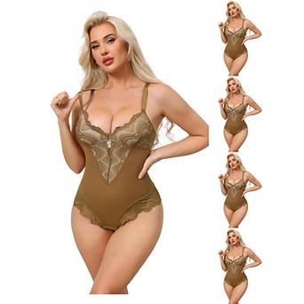5 Packs Women's Lace Shapewear Bodysuit VNeck Push Up Camisole Shapewear Tummy Control Thong Leotard