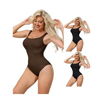 3 Packs Ribbed Shapewear Bodysuits for Women Square Neck Tank Tops Thong Sleeveless Bodyshaper