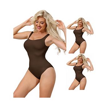3 Packs Ribbed Shapewear Bodysuits for Women Square Neck Tank Tops Thong Sleeveless Bodyshaper