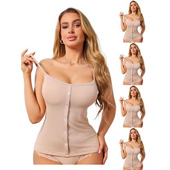5 Packs Women's Button Down Cami Tank Sleeveless U-Neck Spaghetti Strap Summer Camisoles