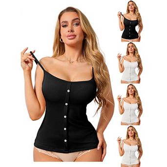 5 Packs Women's Button Down Cami Tank Sleeveless U-Neck Spaghetti Strap Summer Camisoles