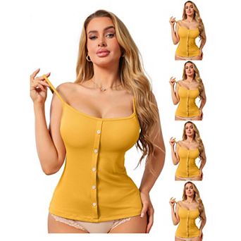5 Packs Women's Button Down Cami Tank Sleeveless U-Neck Spaghetti Strap Summer Camisoles