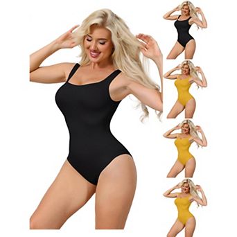 5 Packs Ribbed Shapewear Bodysuits for Women Square Neck Tank Tops Thong Sleeveless Bodyshaper