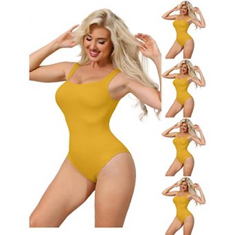 5 Packs Ribbed Shapewear Bodysuits for Women Square Neck Tank Tops Thong Sleeveless Bodyshaper