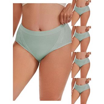5 Packs Women's High Rise Cotton Underwear Full Coverage Lace Briefs