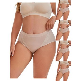 5 Packs Women's High Rise Cotton Underwear Full Coverage Lace Briefs