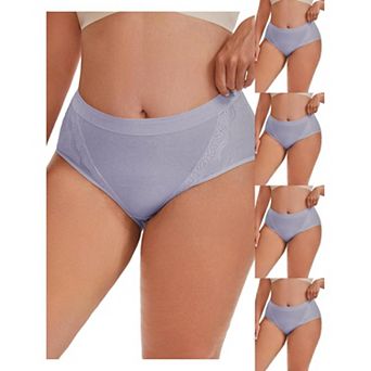 5 Packs Women's High Rise Cotton Underwear Full Coverage Lace Briefs