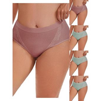 5 Packs Women's High Rise Cotton Underwear Full Coverage Lace Briefs