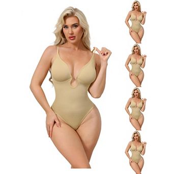 5 Packs Women's Deep V Shapewear Tummy Control Leotard Sleeveless Adjustable Straps Thong Bodysuits