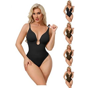 5 Packs Women's Deep V Shapewear Tummy Control Leotard Sleeveless Adjustable Straps Thong Bodysuits