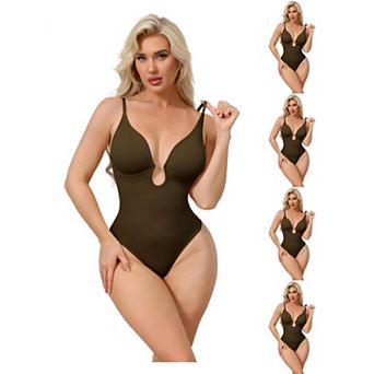 5 Packs Women's Deep V Shapewear Tummy Control Leotard Sleeveless Adjustable Straps Thong Bodysuits