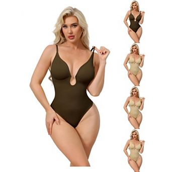 5 Packs Women's Deep V Shapewear Tummy Control Leotard Sleeveless Adjustable Straps Thong Bodysuits