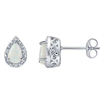 Celebration Gems Rhodium-Plated Sterling Silver Pear Shaped Gemstone Stud Earrings