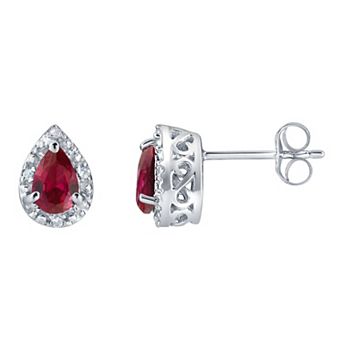Celebration Gems Rhodium-Plated Sterling Silver Pear Shaped Gemstone Stud Earrings