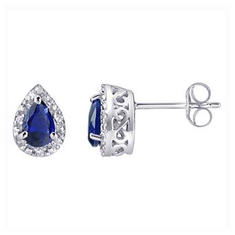 Celebration Gems Rhodium-Plated Sterling Silver Pear Shaped Gemstone Stud Earrings