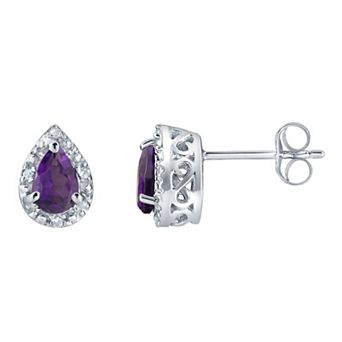 Celebration Gems Rhodium-Plated Sterling Silver Pear Shaped Gemstone Stud Earrings