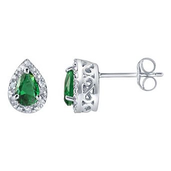 Celebration Gems Rhodium-Plated Sterling Silver Pear Shaped Gemstone Stud Earrings