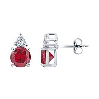 Celebration Gems Rhodium-Plated Sterling Silver Gemstone Stud Earrings