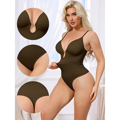 3 Packs Women's Deep V Shapewear Tummy Control Leotard Sleeveless Adjustable Straps Thong Bodysuits