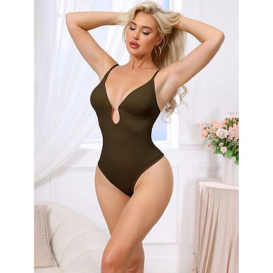 3 Packs Women's Deep V Shapewear Tummy Control Leotard Sleeveless Adjustable Straps Thong Bodysuits
