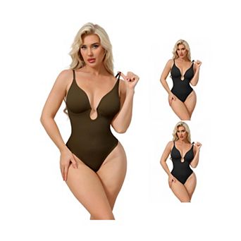 3 Packs Women's Deep V Shapewear Tummy Control Leotard Sleeveless Adjustable Straps Thong Bodysuits