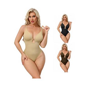 3 Packs Women's Deep V Shapewear Tummy Control Leotard Sleeveless Adjustable Straps Thong Bodysuits