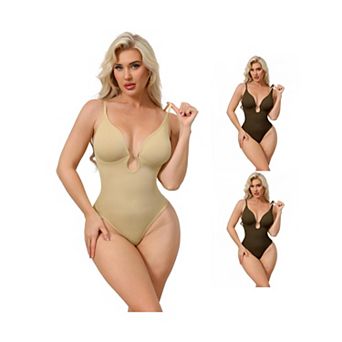 3 Packs Women's Deep V Shapewear Tummy Control Leotard Sleeveless Adjustable Straps Thong Bodysuits
