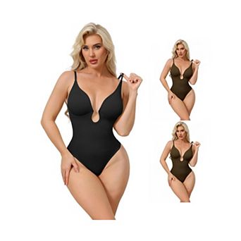 3 Packs Women's Deep V Shapewear Tummy Control Leotard Sleeveless Adjustable Straps Thong Bodysuits