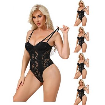 5 Packs Women's Mesh Lace Bodysuit Sheer Underwired Bustier Corset Shapewear Straps Thongs Leotard