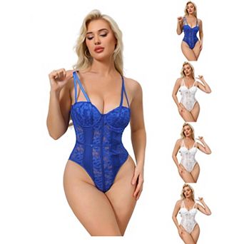 5 Packs Women's Mesh Lace Bodysuit Sheer Underwired Bustier Corset Shapewear Straps Thongs Leotard