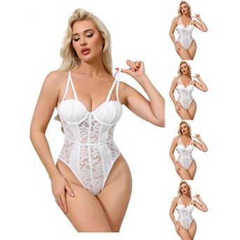 5 Packs Women's Mesh Lace Bodysuit Sheer Underwired Bustier Corset Shapewear Straps Thongs Leotard