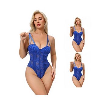 3 Packs Women's Mesh Lace Bodysuit Sheer Underwired Bustier Corset Shapewear Straps Thongs Leotard