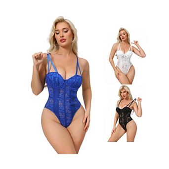 3 Packs Women's Mesh Lace Bodysuit Sheer Underwired Bustier Corset Shapewear Straps Thongs Leotard