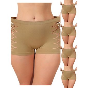 5 Packs Women's Mid Rise Boyshorts Hollow Stretchy Hip Lifter Slip Shorts Under Dresses Underwear