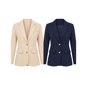 2 Packs Women's Business Casual Blazer Notched Lapel Long Sleeve Single Breasted Work Suit Jackets
