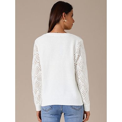 2 Packs Women's Sweaters V Neck Knit Crochet Hollow Out Long Sleeve Pullover Sweater Top