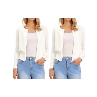 2 Packs Elegant Sweater Cardigan for Women's Pearls Trim Long Sleeve Open Front Bolero Shrug
