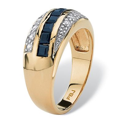 Men's 1.95 TCW Sapphire and CZ Ring in 14k Gold-Plated